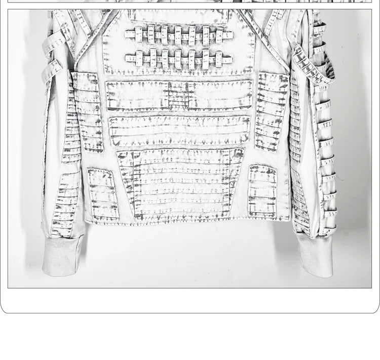 Waste Soil Sand Dune Style Men's Asymmetry Slim Fit Motorcycle Jacket Washed Distressed Fold Deconstruction Coat Male