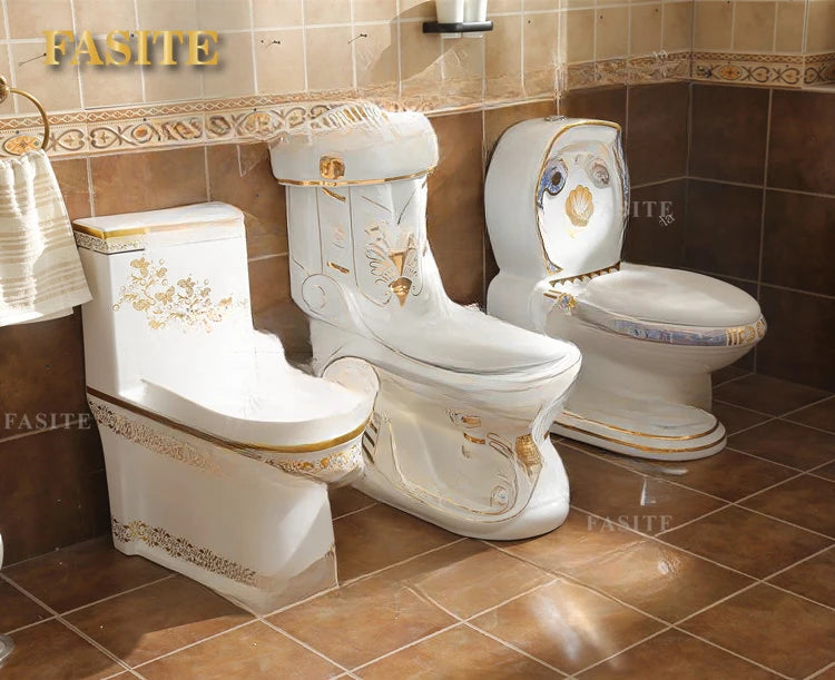 *European-Style Gold Toilet Embossed Gold Ceramic Handmade Luxury High-End Toilet