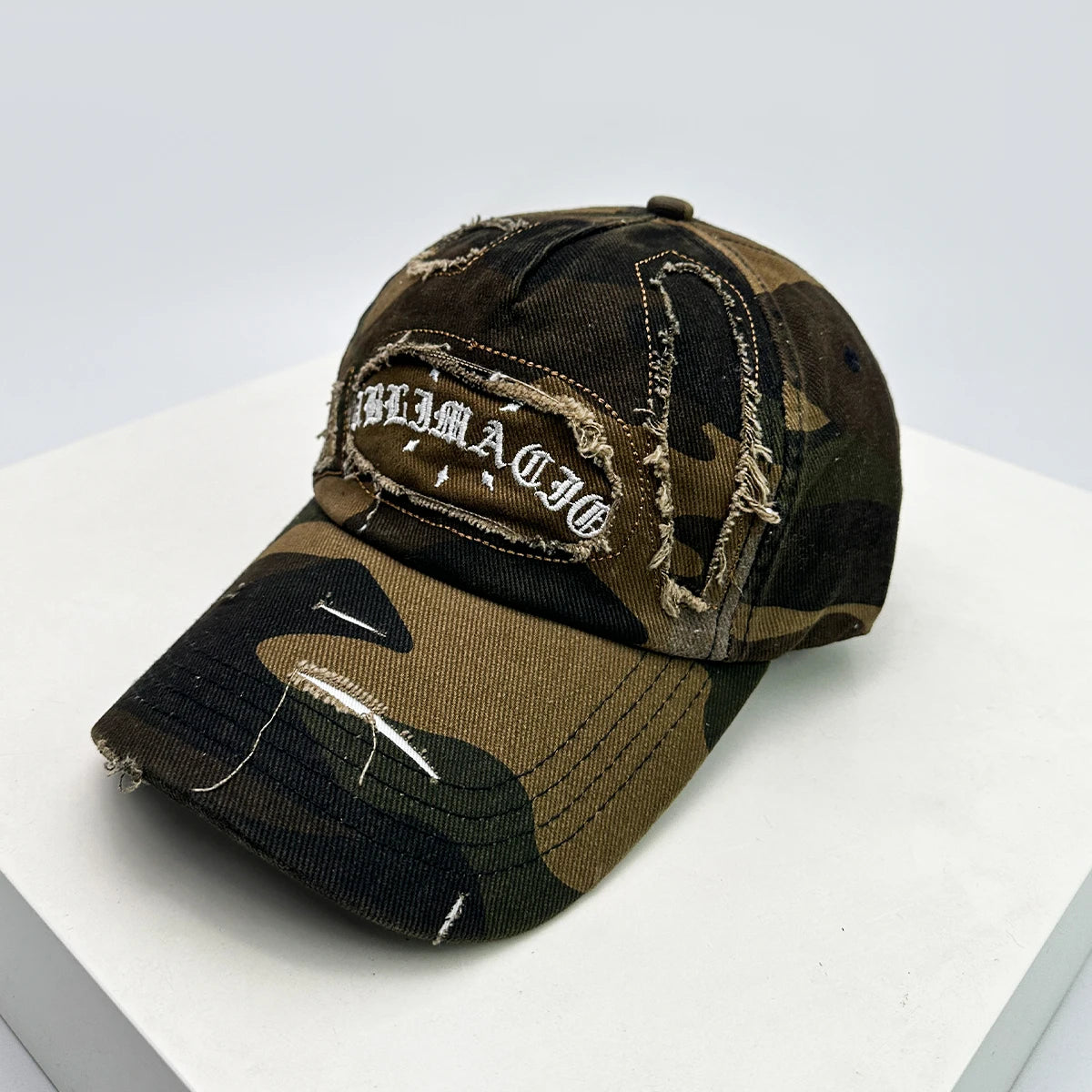 Unisex Broken Style Sanskrit Embroidery Baseball Hats Versatile American Sunshade Camouflage Peaked Caps