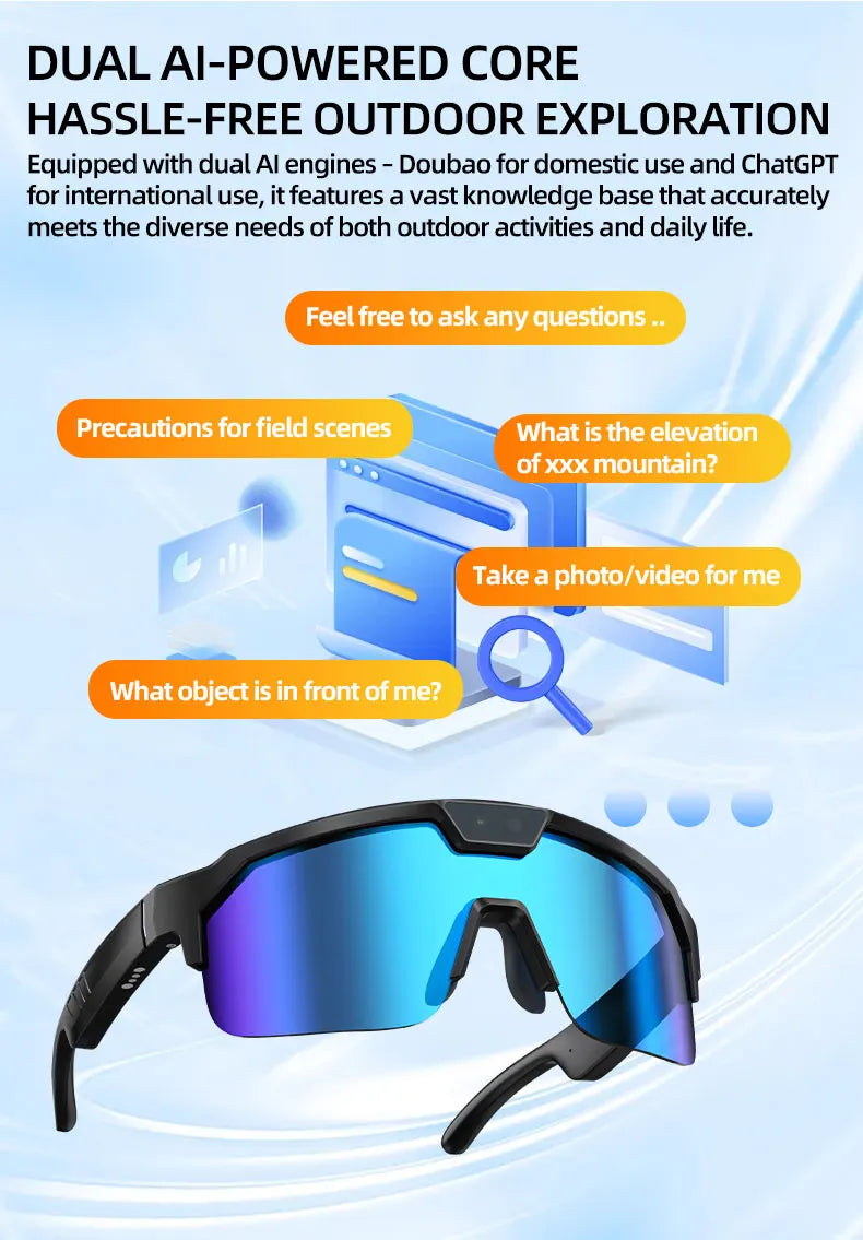 800W 4k HD Camera Smart Glasses Anti-shake Cycling Riding Shooting Dual Mic Noise Reduction & Windproof