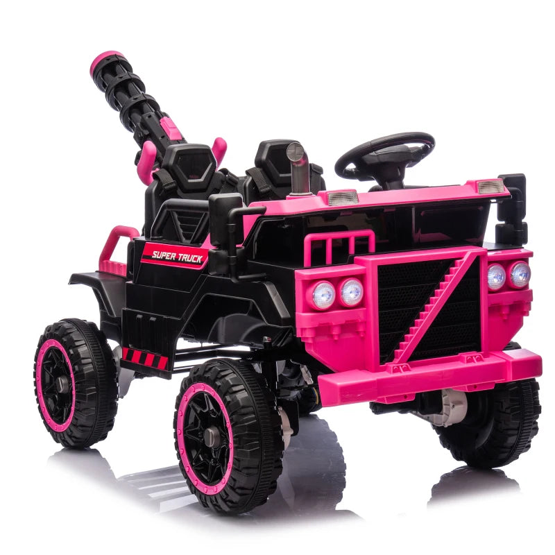A Spacious 3-seater Children's Truck With A Built-in Water Gun  An Electric Mount And Adjustable 3-speed Pink Baby Ride Toy
