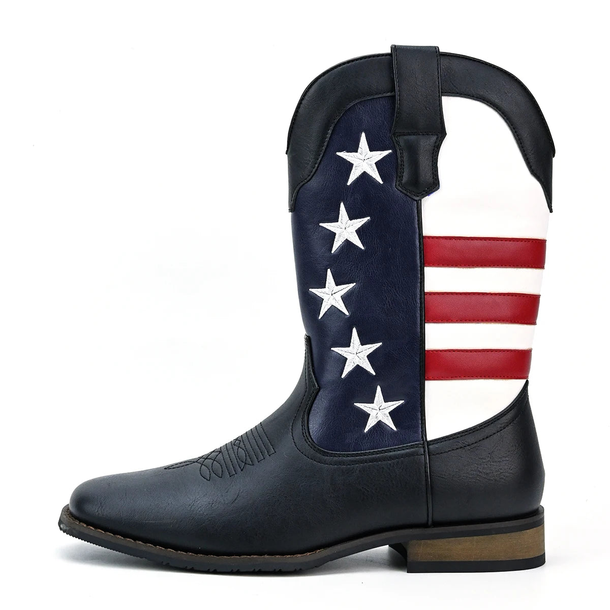 Personalized and Fashionable Five-pointed Star Flag Men's Western Cowboy Boots Daily Casual Set Boots