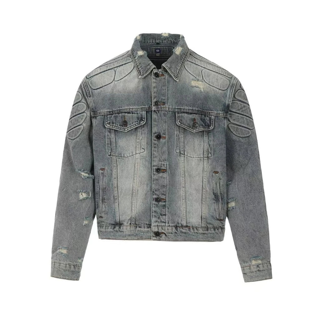 Kanye Co Branded Armor Hole Denim Jeans Jacket Men Women Nice Washed Heavy Fabric Unisex Jackets Coat