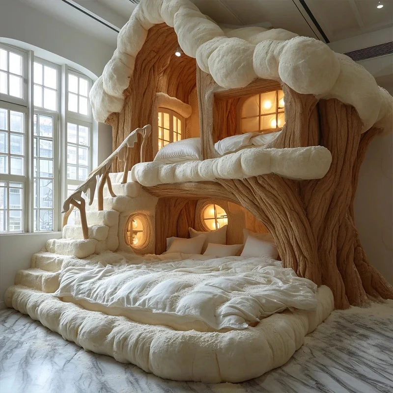 Designer explosion cream wind children on and off the bed mother bed fabric bed camera in