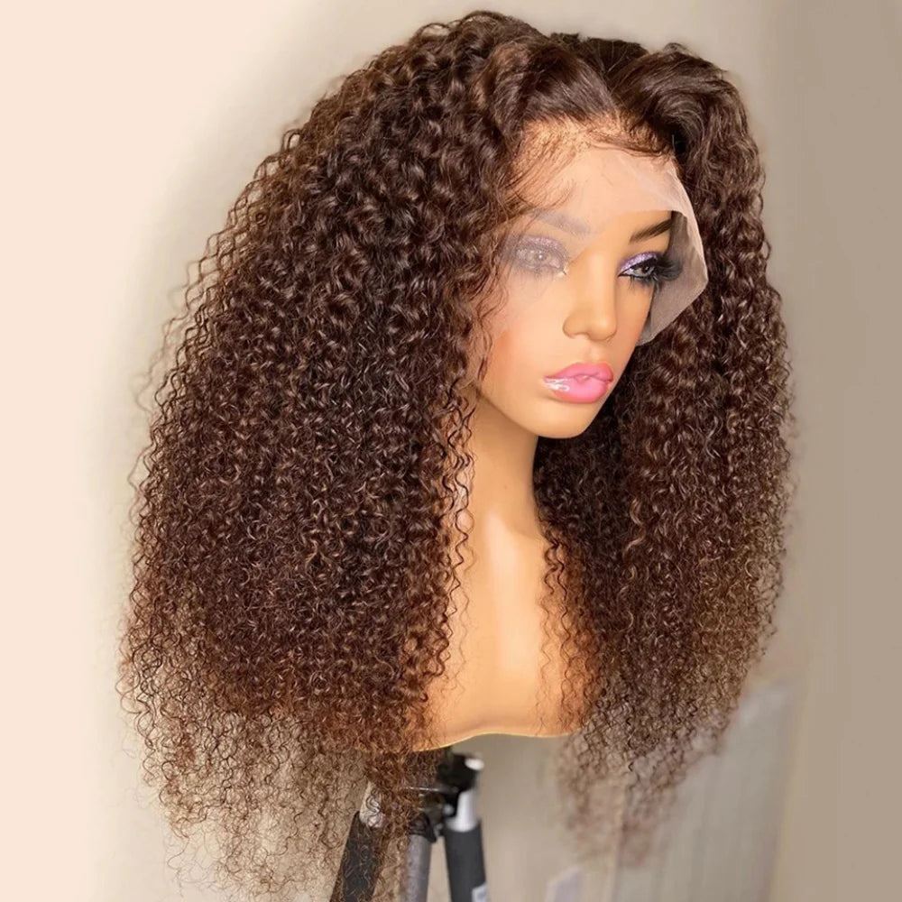 Heyju 250% Chocolate Brown Deep Wave Human Hair Wig Transparent Lace Frontal Wigs For Women 13x6 Lace Front Water Curly Wigs