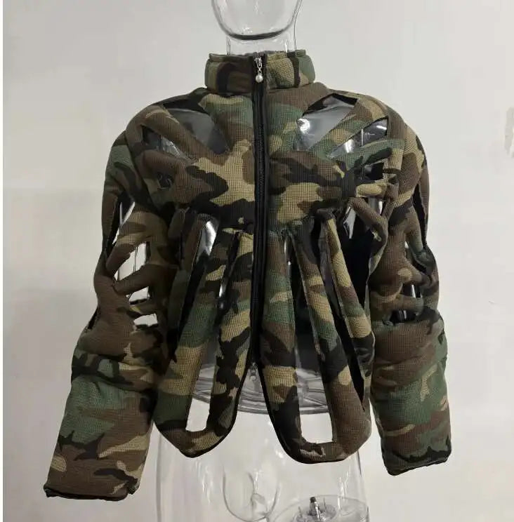 PFHQ Camouflage Vest Jacket Sleeveless Hollow Out Niche Zipper Contrast Color American Streetwear
