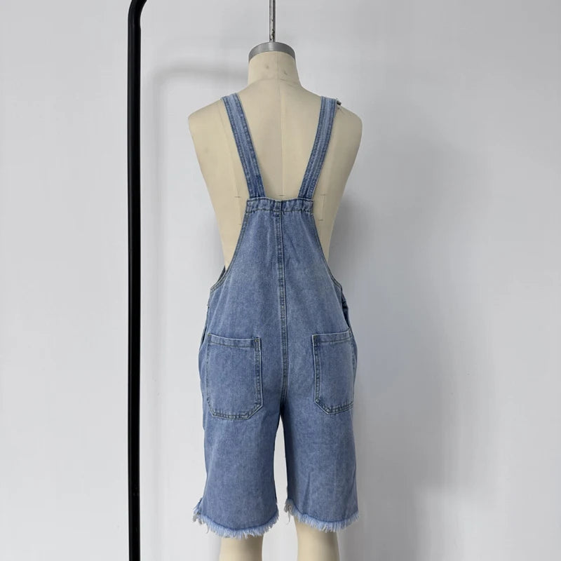 Men Jumpsuit Denim Shorts Summer Vintage Streetwear