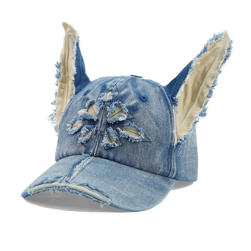2026 Stereoscopic Jean ears Cowboy Baseball Hat Wash Graffiti Hip Hop Cap Women/ Men
