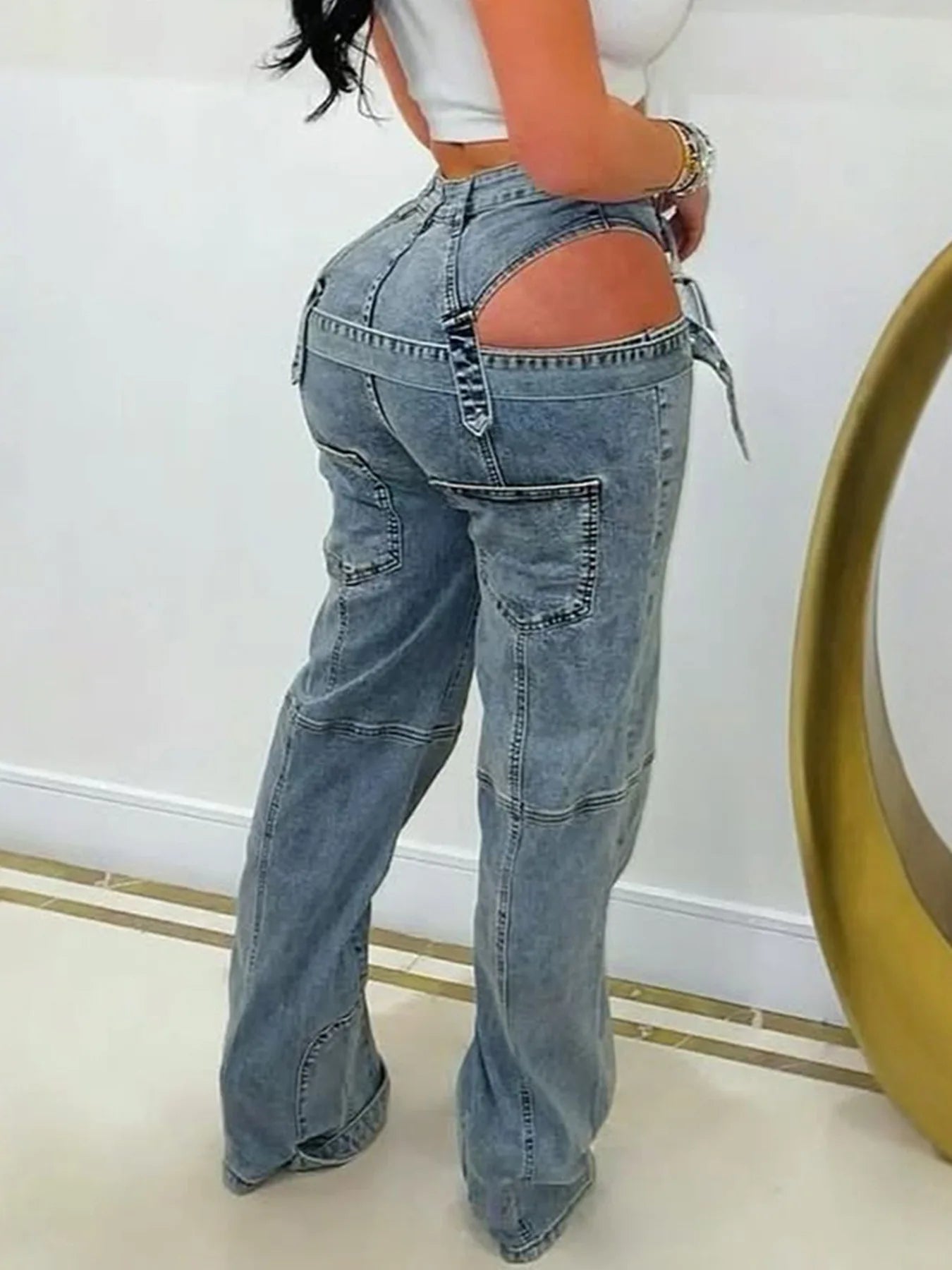 Sister star High Waistband Metal Rivets Casual Individual Street Style Commuting Versatile Pants