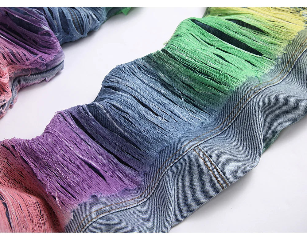 Men's colorful Ripped Graffiti Denim Pants Streetwear Loose Straight jeans