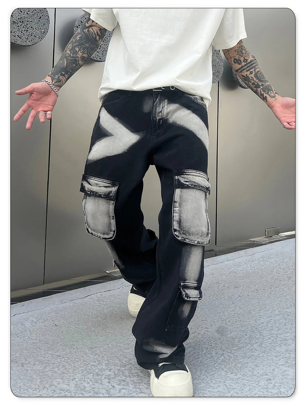Streetwear Men's Jeans Tie Dye Cowboy Pants Wide Leg Hip Hop Goth Soft Cotton Jeans