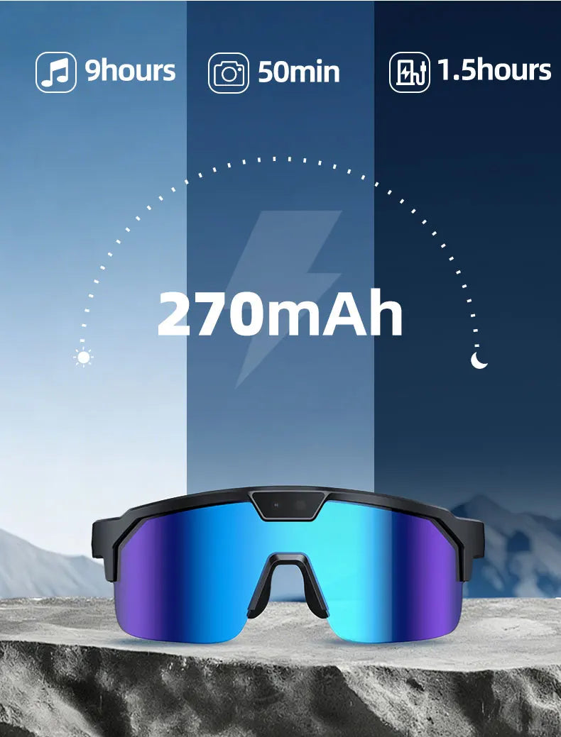 800W 4k HD Camera Smart Glasses Anti-shake Cycling Riding Shooting Dual Mic Noise Reduction & Windproof