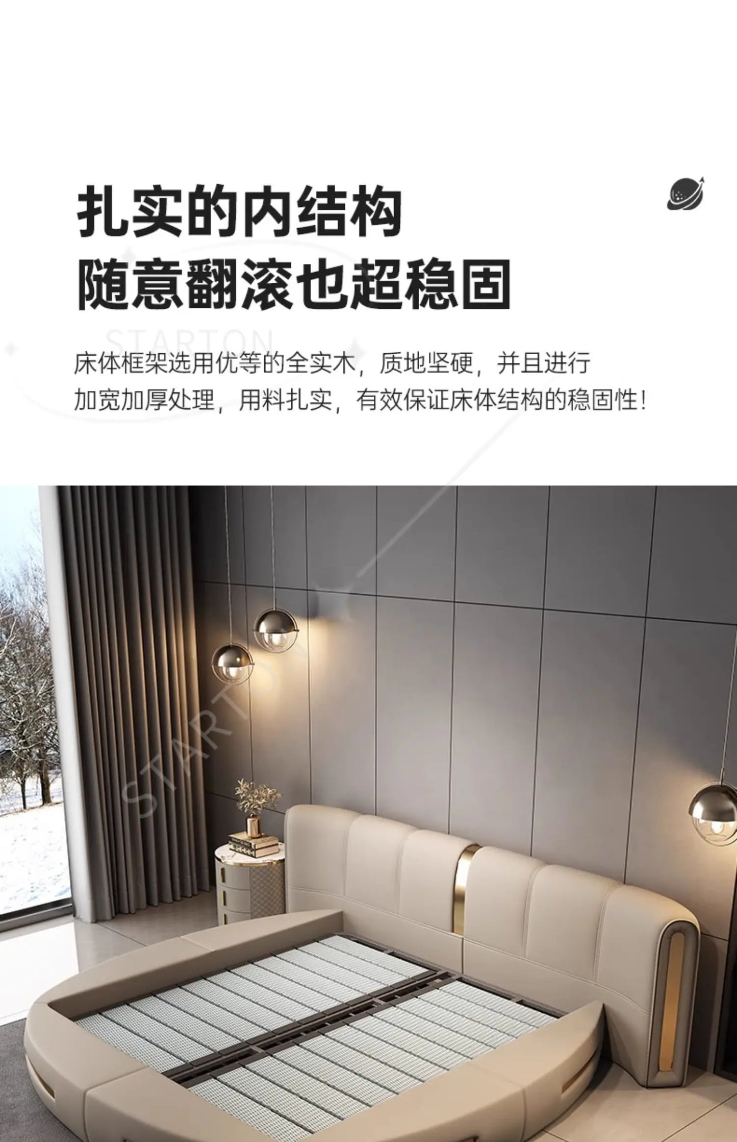 Round Full Bed Bedroom Frame, Queen Double Massage Bed, Luxury Sleeping Platform Beliche Home Furniture