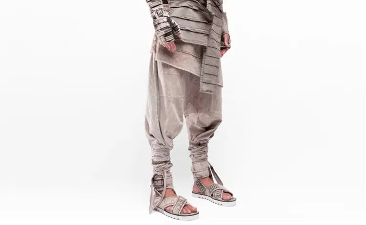 Pioneer Waste Soil Sand Dune Heavy Industry washed Asymmetric stereoscopic Bag Layered High Collar Vest coat