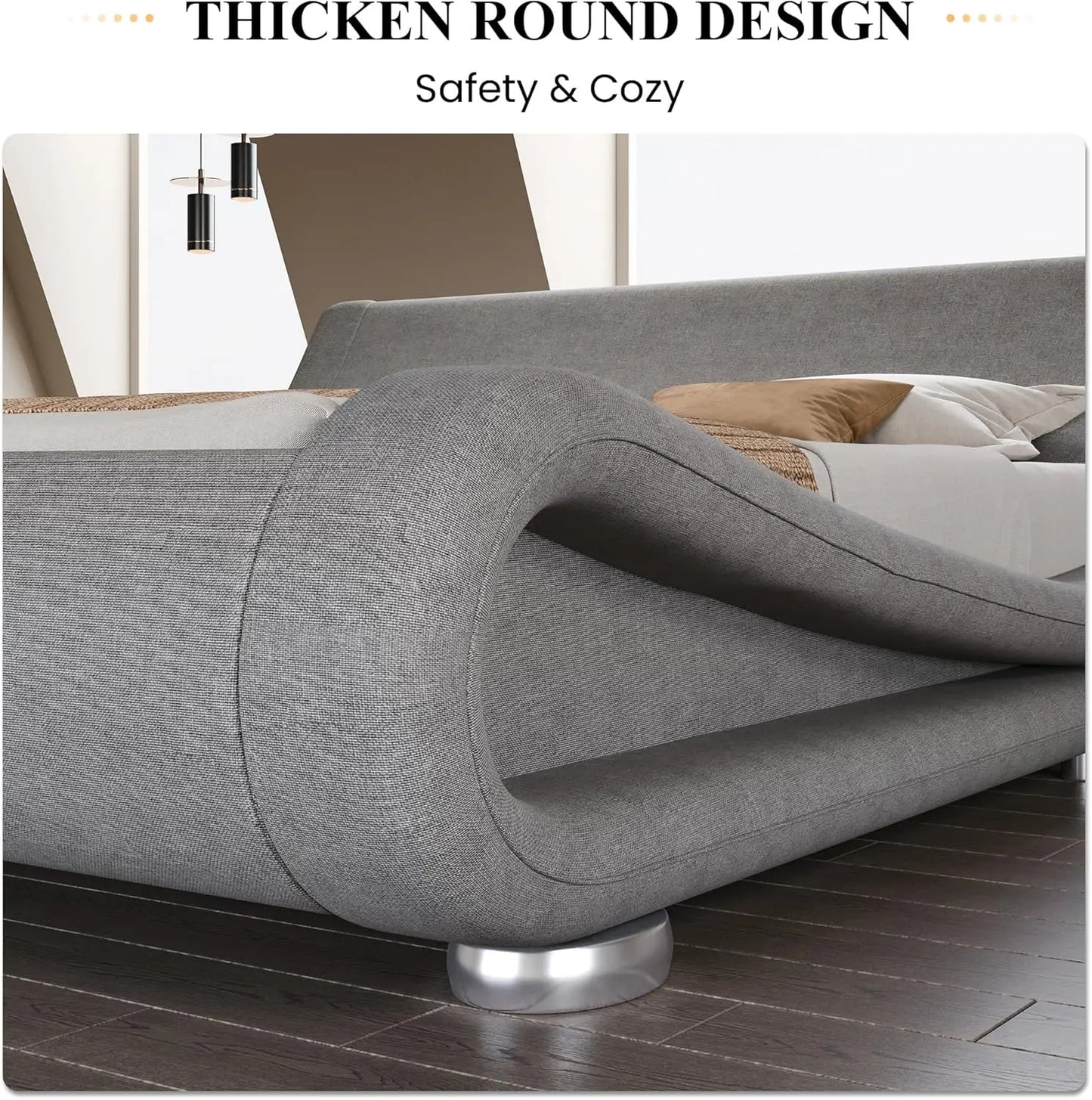 Bed Frame with Faux Leather Ergonomics Headboard, No Box Spring Needed & Easy Assembly