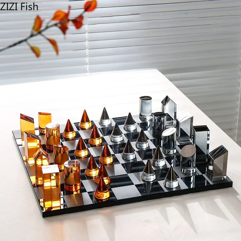 Minimalism Crystal Chess Ornaments Desk Decoration Modern Crafts Creative Geometric Artwork Chess Crafts Room Aesthetic Decor