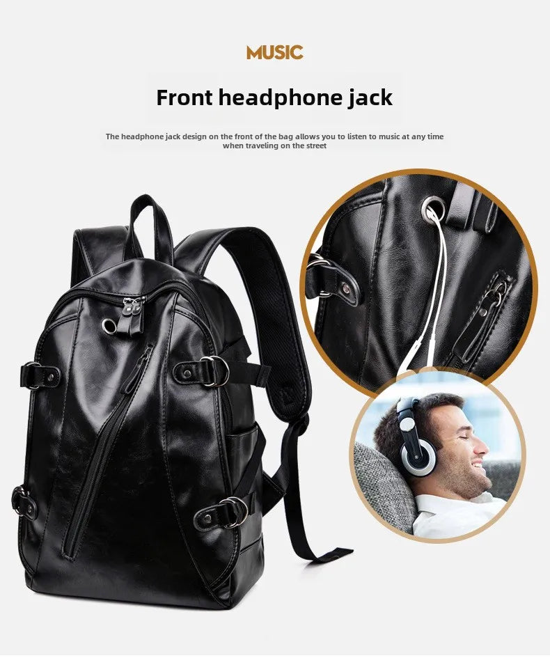 soft PU leather vintage casual backpack for men large capacity travel backpack male laptop shoulder bag waterproof work backpack