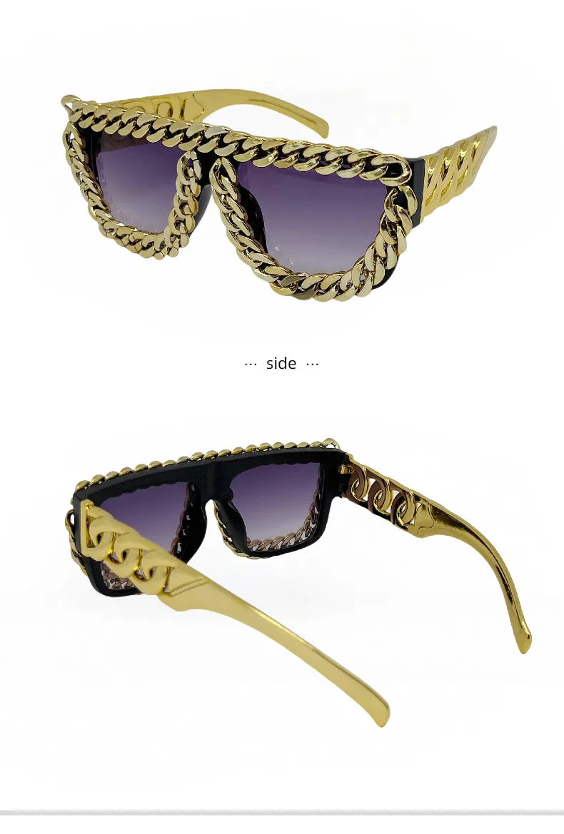 Gold Chain Sunglasses for Men Retro Exaggerated Fashion Designer
