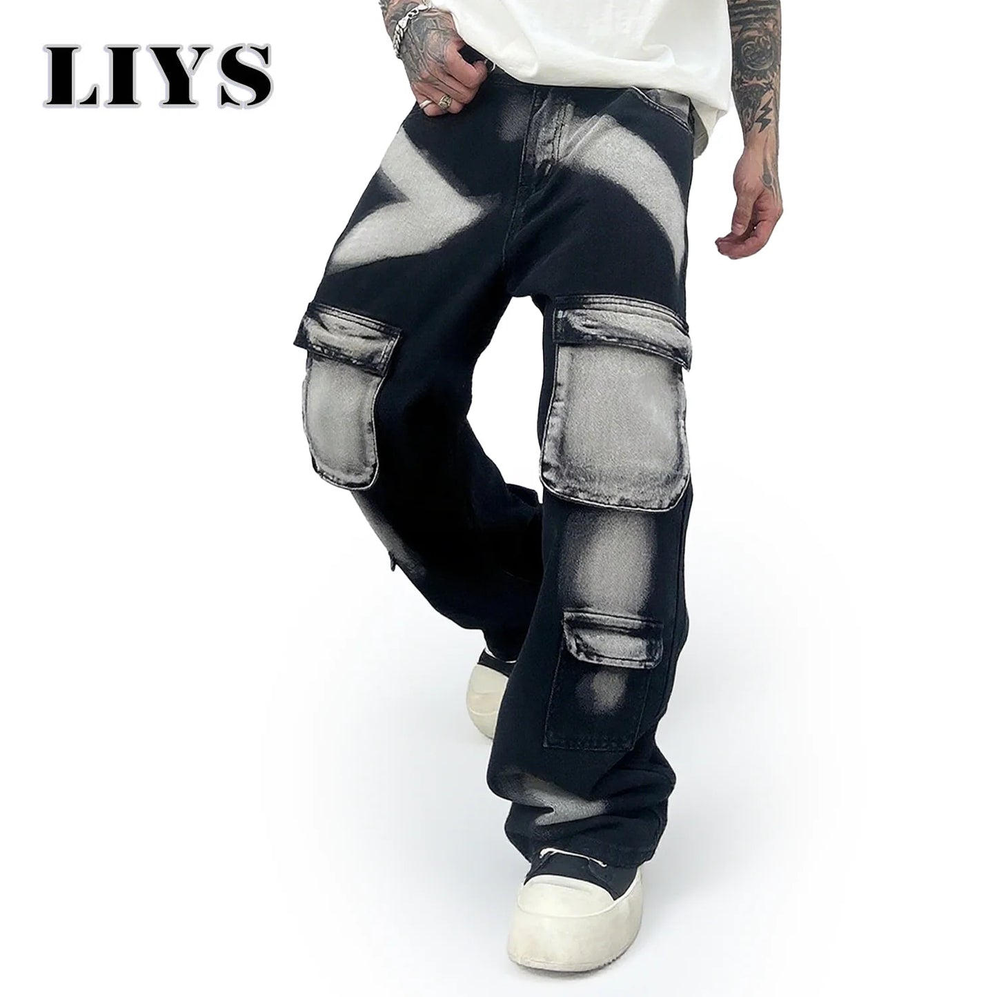 Streetwear Men's Jeans Tie Dye Cowboy Pants Wide Leg Hip Hop Goth Soft Cotton Jeans