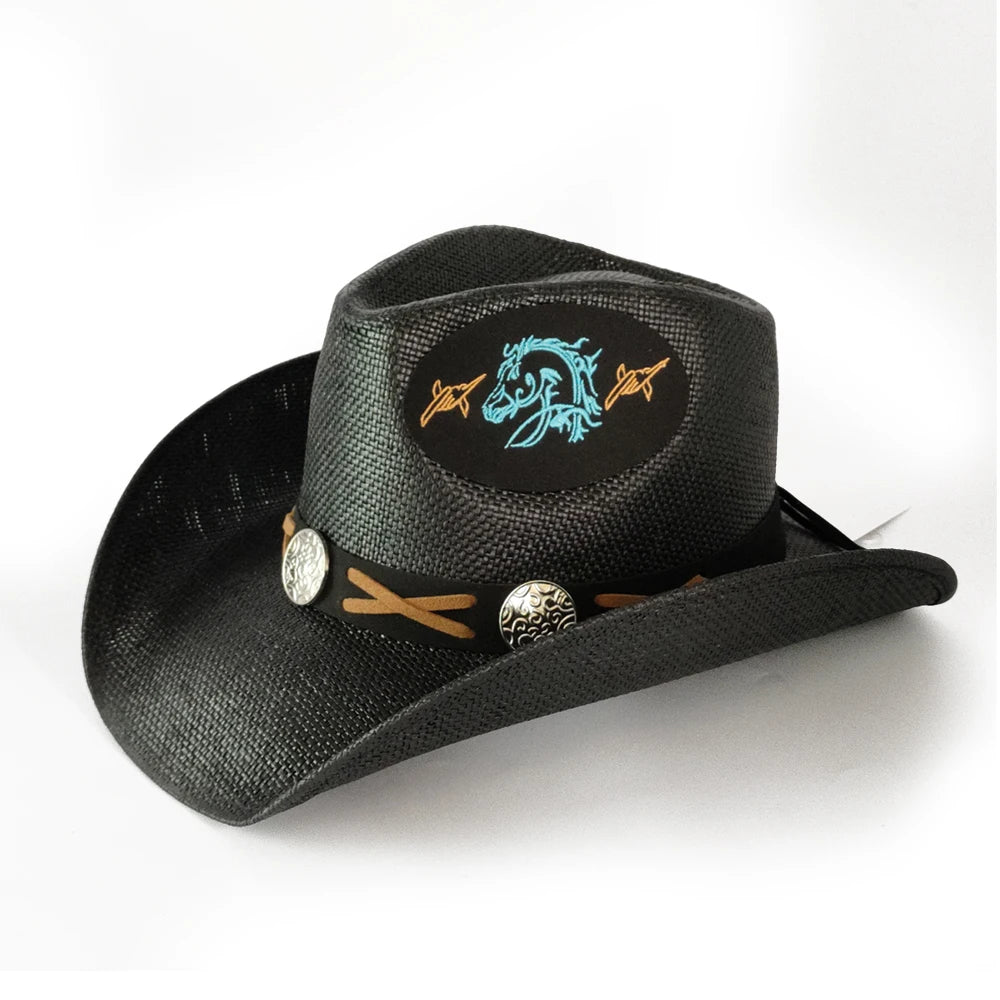 2025 Pentagram Retro Straw Hat for Women Men Curled Edge Vintage Western Cowboy Hat Summer Beach Sun Hat Sombrero Hombre