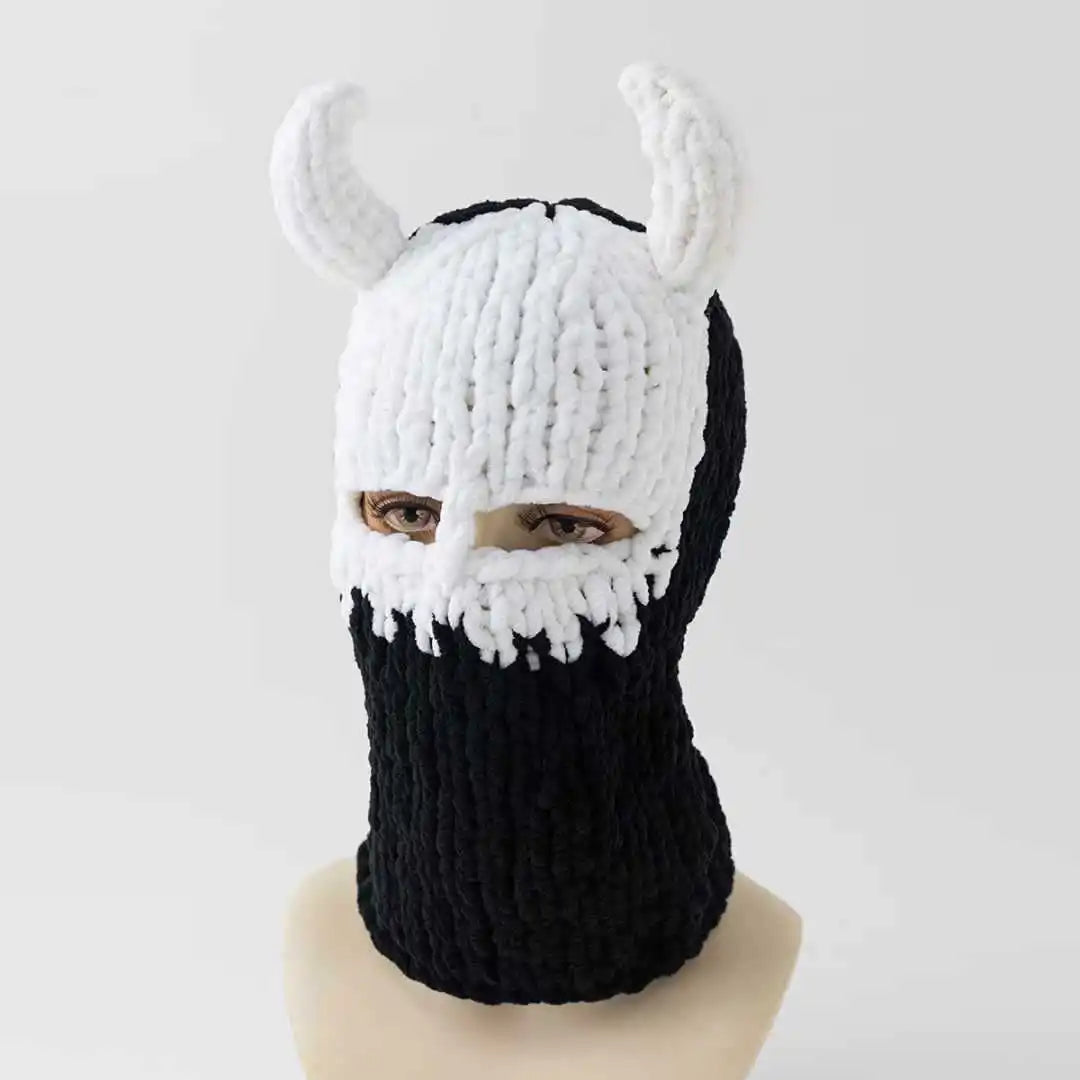 Little Devil Handmade Knitted Hat Thickened Warm Velvet Hat Face Mask Funny Ear Sweet Winter Trendy Hat