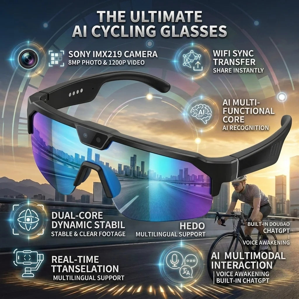 2026-27 New 1200P Camera Smart Goggles/ shades. Men 8MP Pixel Anti-shake Video ChatGPT Translation Dual Mic Audio