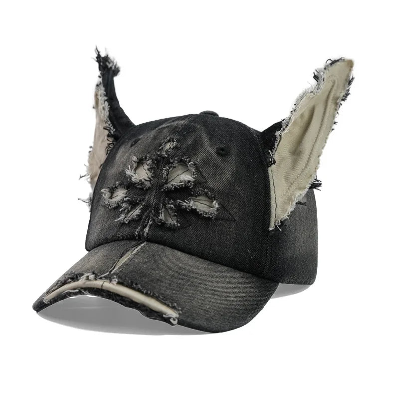 2026 Stereoscopic Jean ears Cowboy Baseball Hat Wash Graffiti Hip Hop Cap Women/ Men