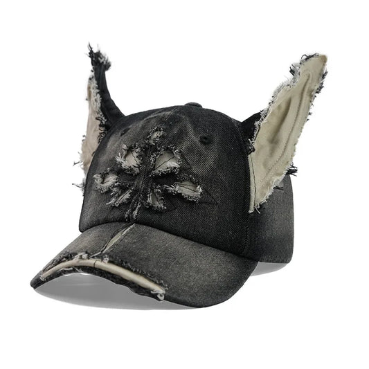 2026 Stereoscopic Jean ears Cowboy Baseball Hat Wash Graffiti Hip Hop Cap Women/ Men