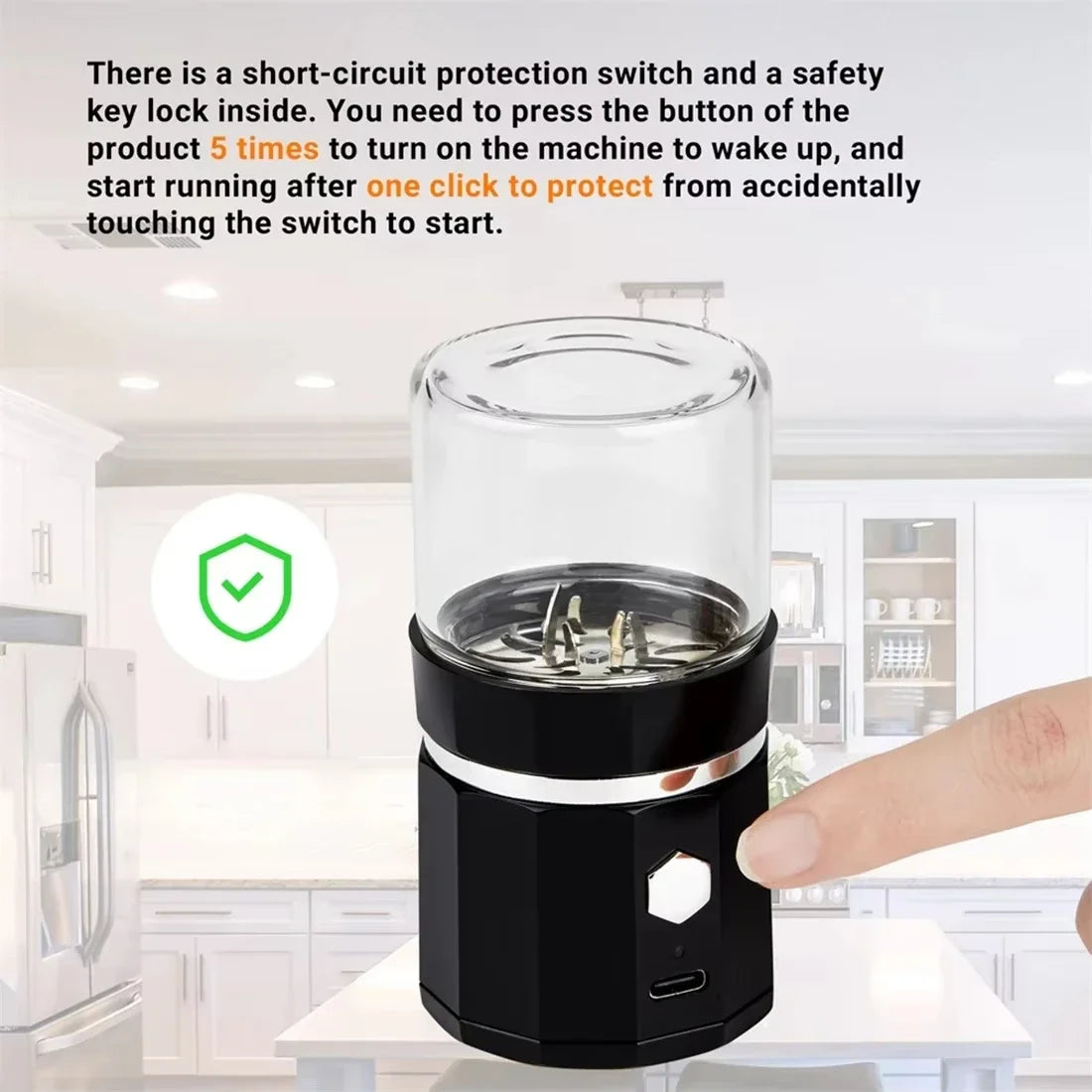 Portable Electric Herb Grinder USB Rechargeable Anti Touch Tobacco Crusher Grinders for Smoking Pipe Grass Smoke Accessories