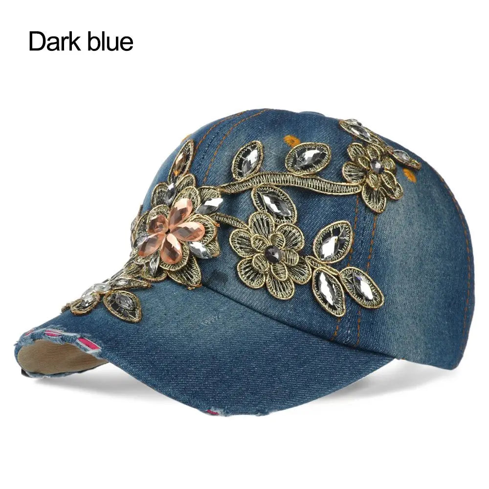 Diamond-studded Baseball Caps Cowboy Hat Cap Golden Flowers