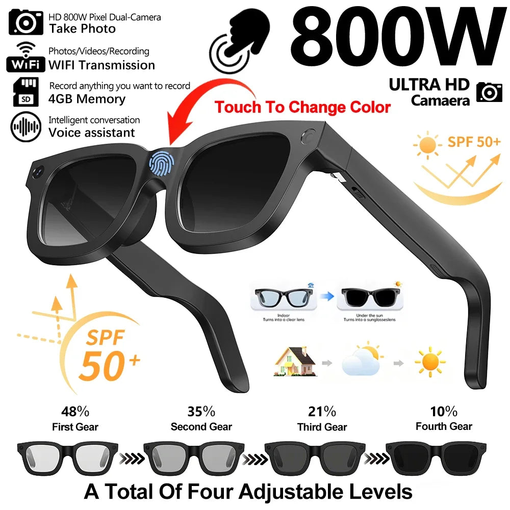 New AI SmartGlasses 800W HD Camera AI Translation Shooting Everything Recognition 4GB Storage 300mah SmartGlasses Men Women