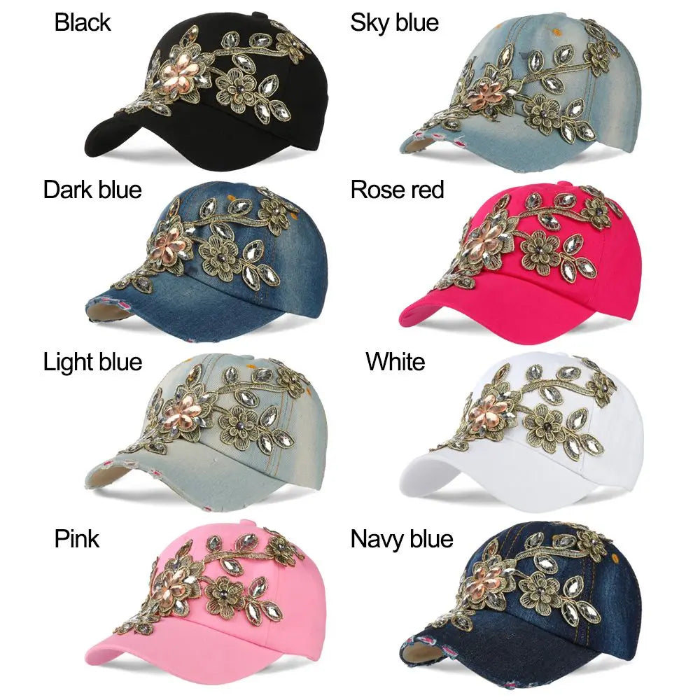 Diamond-studded Baseball Caps Cowboy Hat Cap Golden Flowers