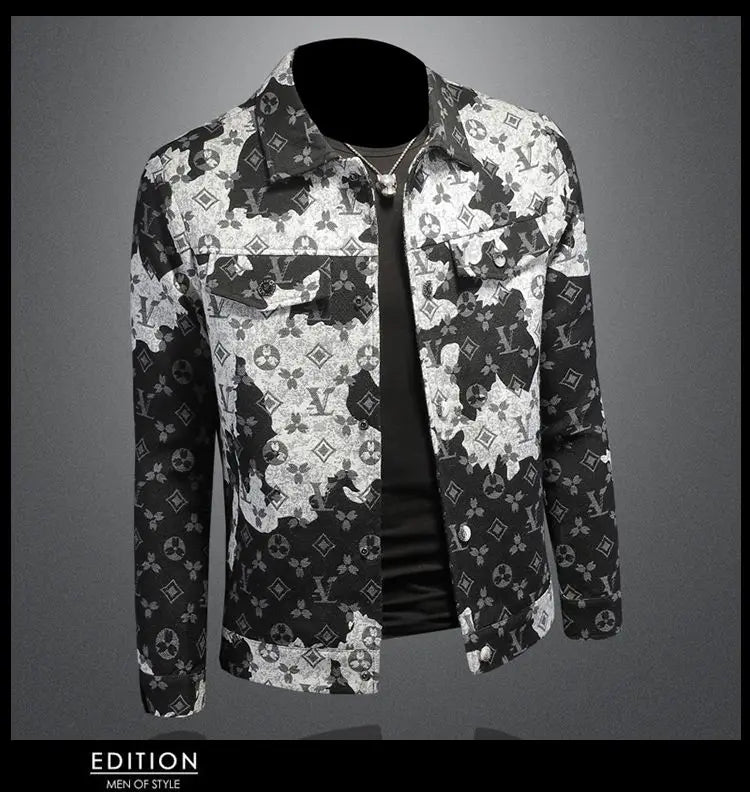 Men's spring and autumn denim jacket ins middle-aged and young casual jacquard jacket European station men's trendy top