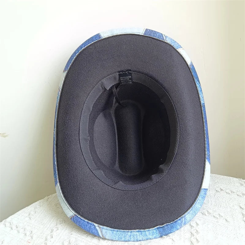 Ethnic Style Cowboy Hat Fashion Chic Unisex Solid Color Jazz Hat With Bull Shaped Decor