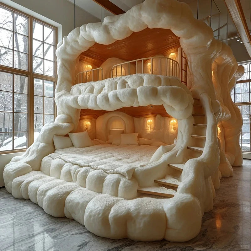 Designer explosion cream wind children on and off the bed mother bed fabric bed camera in