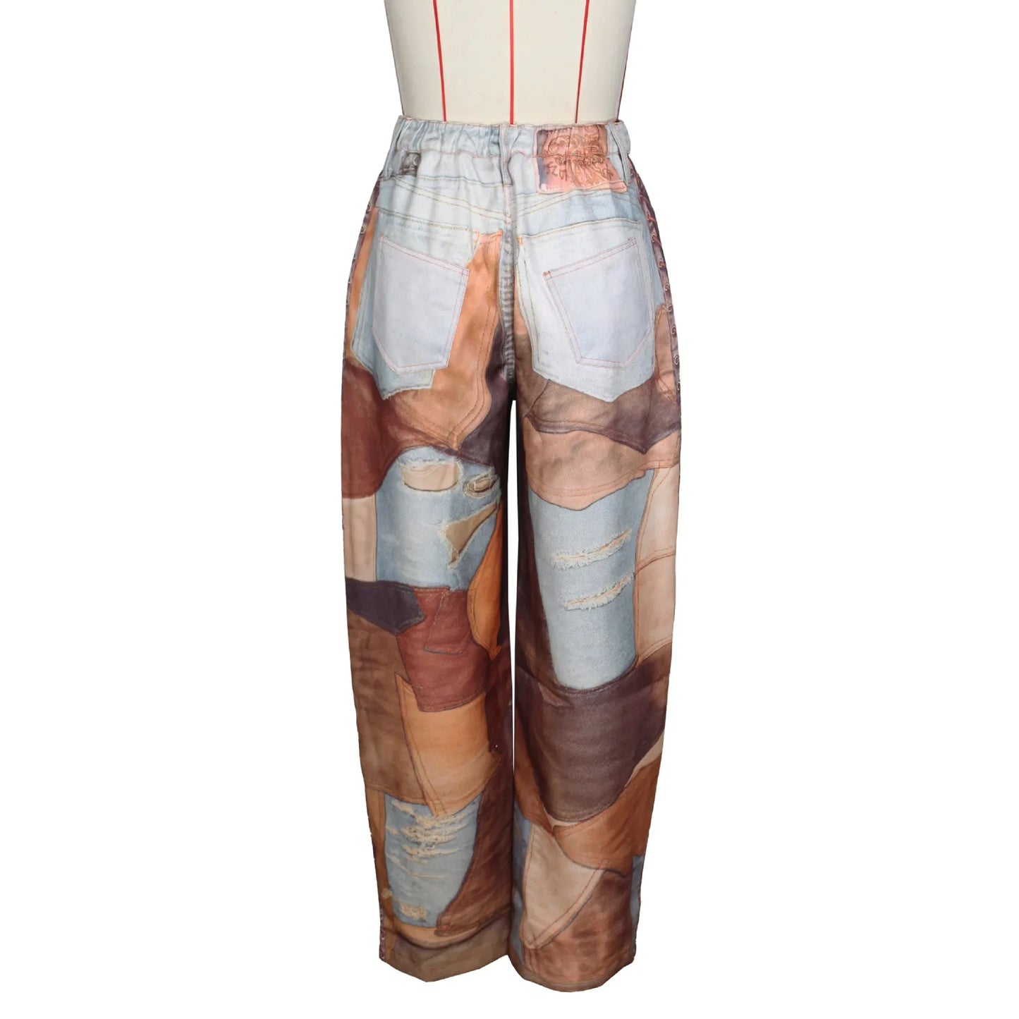 Women Denim Casual Leather Wide Leg Pants Streetwear Lady Loose Straight-Leg Jeans