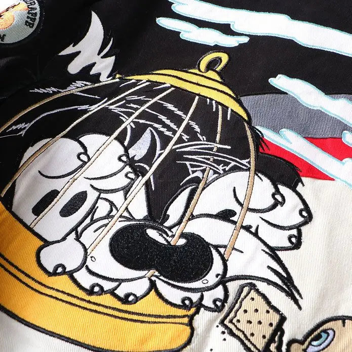 Men's High Street Embroidered Anime  Motorcycle Jacket Pure Cotton, Zipper, Stand Collar