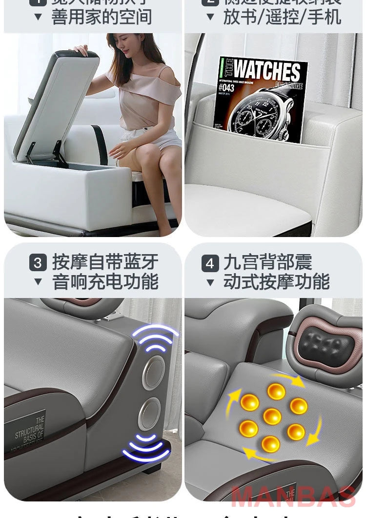 Italian Genuine Leather Sectional Sofa with Bluetooth, Speaker, Functional Headrest, Massage Chaise L Shape Corner