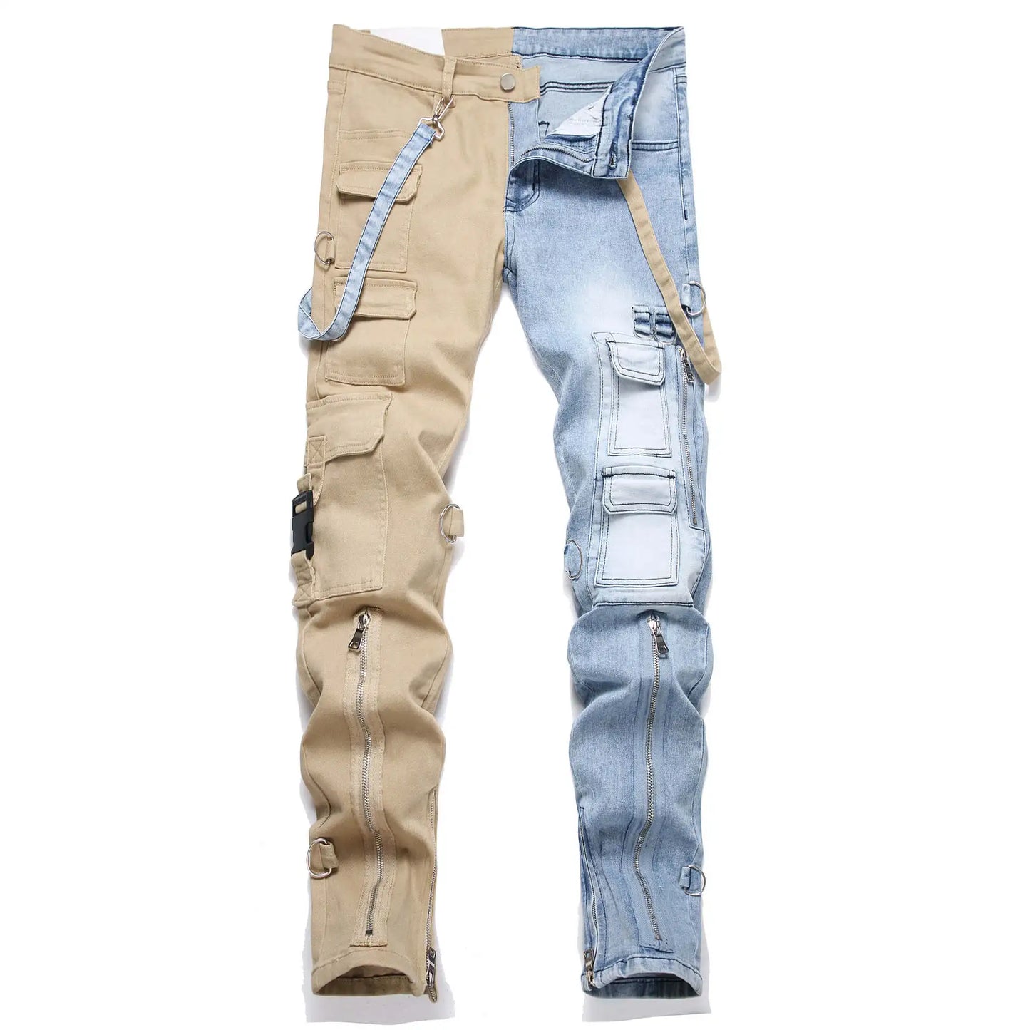 Denim Pencil Pants Pockets Splice Zipper Slim Fit Waist Regular Casual Straight legs