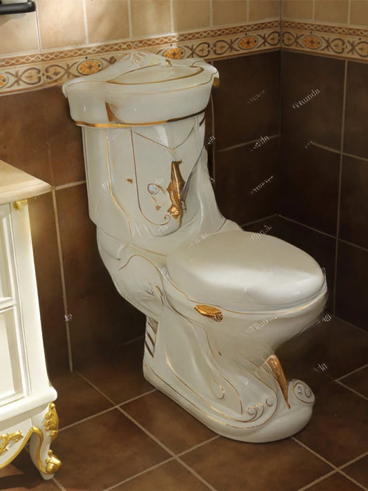 *European-Style Gold Toilet Embossed Gold Ceramic Handmade Luxury High-End Toilet