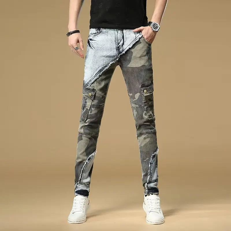 Men's Slim Fit Camouflage Jeans Casual High Stretch Denim