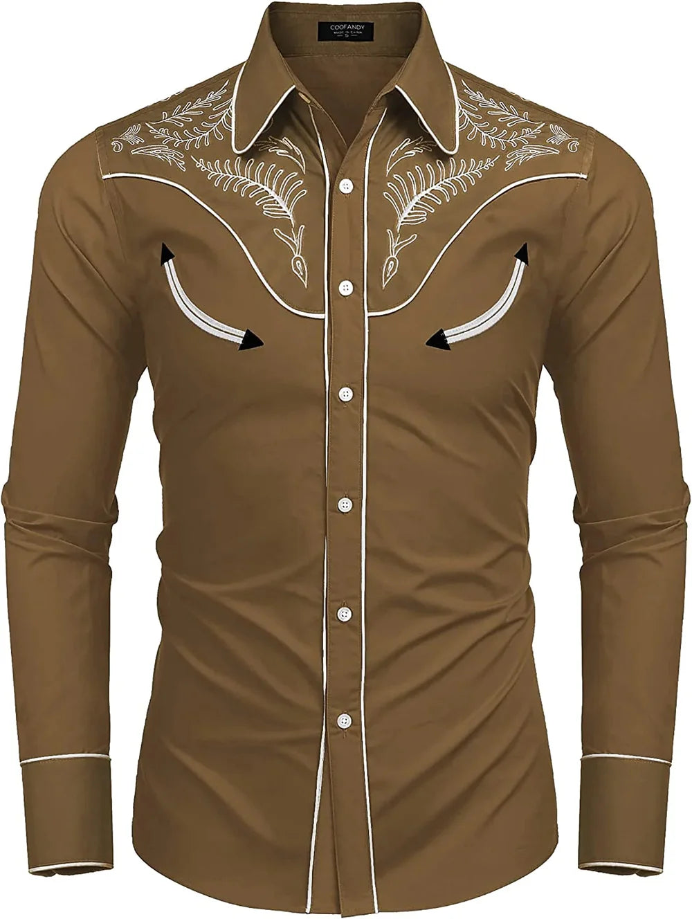 Men's western printed long -sleeved lapel single -breasted shirt casual social men's club street clothing