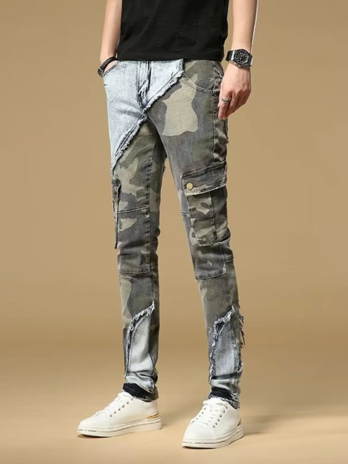Men's Slim Fit Camouflage Jeans Casual High Stretch Denim