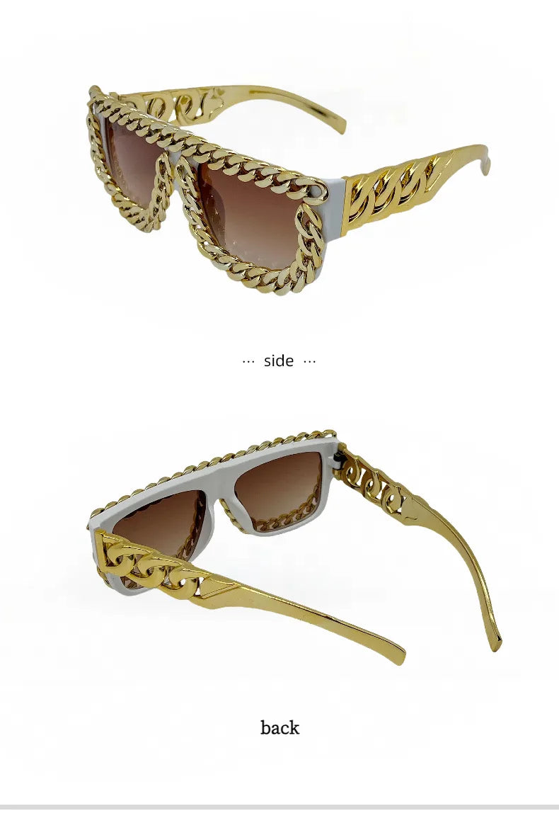 Gold Chain Sunglasses for Men Retro Exaggerated Fashion Designer