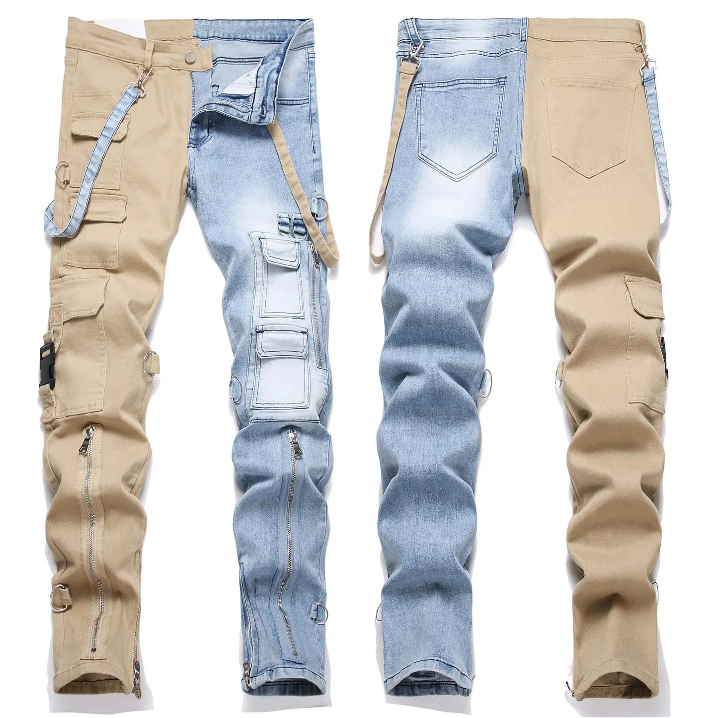 Denim Pencil Pants Pockets Splice Zipper Slim Fit Waist Regular Casual Straight legs