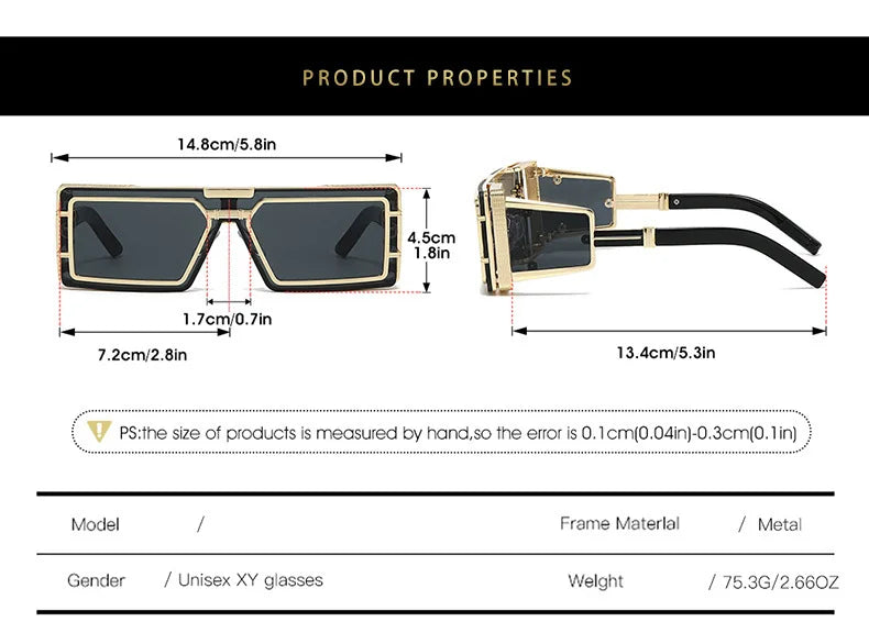 Sunglasses Men Square Sun Glasses Designer T-show  Eyewear Unisex Fashion Heavy Metal Luxury Shades