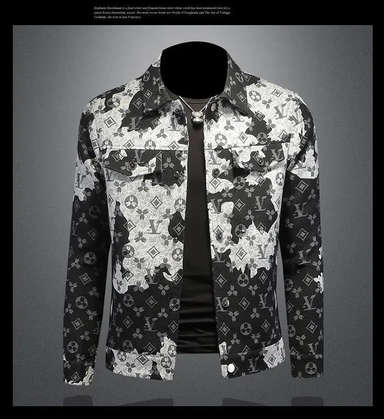 Men's spring and autumn denim jacket ins middle-aged and young casual jacquard jacket European station men's trendy top
