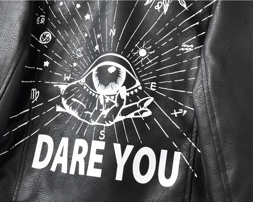 High Street Leather Jacket Women Rivet PU Leather Bomber Jacket Eyelet Print Punk Moto Biker Coat Outerwear Luxury Women Clothes