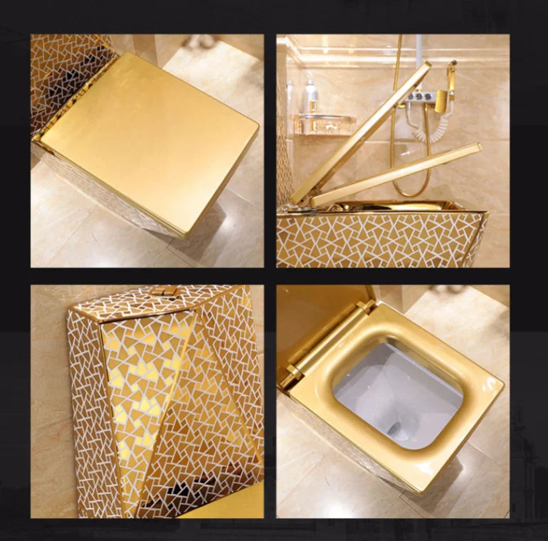 High Quality Bathroom Commode Ceramic One Piece Gold Toilet