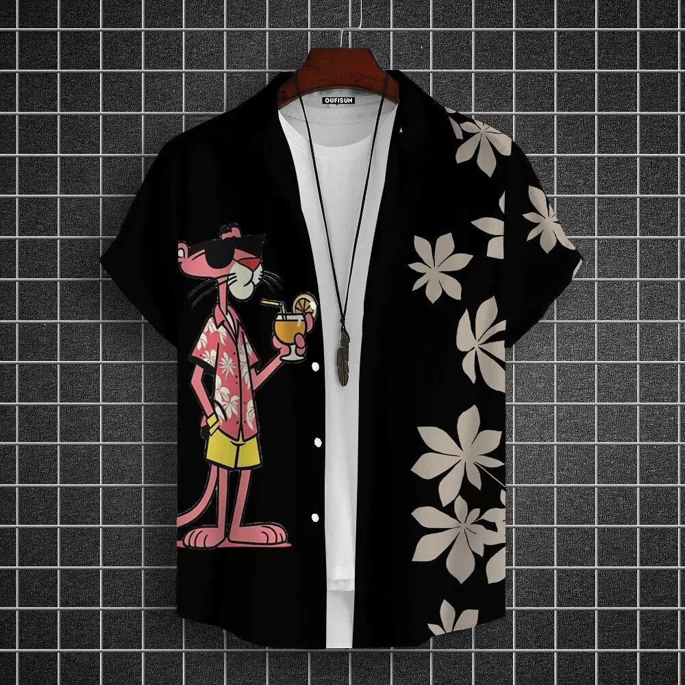 Men's  Cartoon leopard Graphic Print Short Sleeve Lapel Shirt Tops Men's Casual Button-Down Shirts For Summer Daily Wear Resort